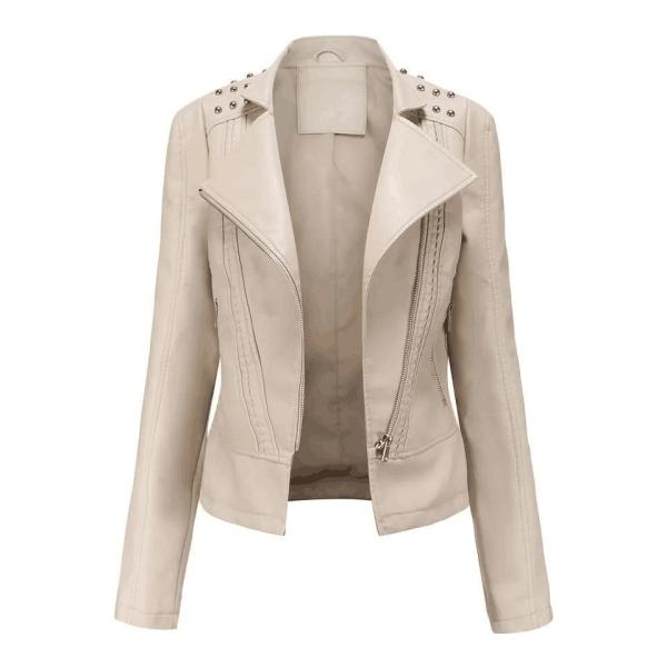                  Women′s Rivet Faux Leather PU Jacket, Studded Rivet Punk Biker Moto Fashion Jacket Coat with Long Sleeve             