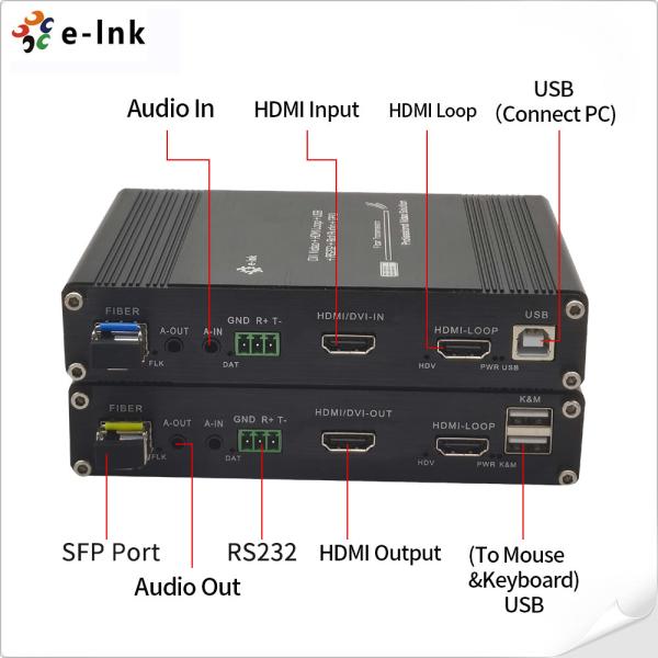 KVM RS232 Bidi Stereo Audio HDMI GPIO sur le prolongateur à fibre optique
