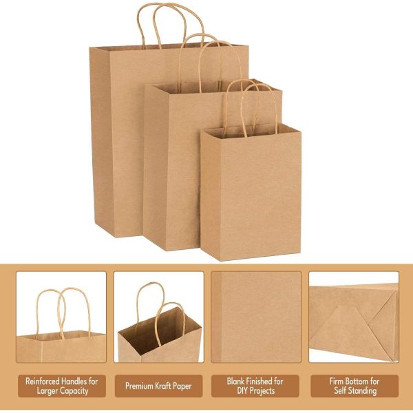 Customizable Eco-Friendly Recyclable Biodegradable Thick Brown Twisted Handle Kraft Paper Bags Logo for Promotion Gift Shopping