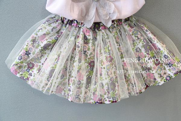 2016 Fashion Kid's Purple Summer Prince Style Top+Cute Lace Floral Shorts Skirt 2 PCS