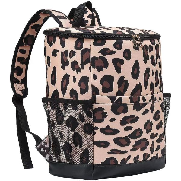 Leopard Canvas Insulated Cooler Backpack Waterproof Picnic Bag Food Delivery