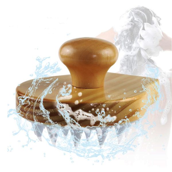 Relaxation Function Wood and Silicone Hair Scrub Brush Comb for Women Scalp Massager