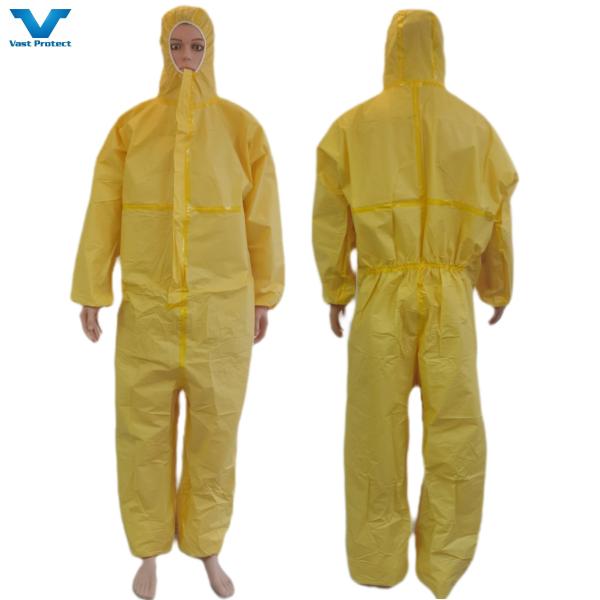 Yellow Disposable Protective Chemical Overall CE Coveralls without Shoe Cover OEM/ODM