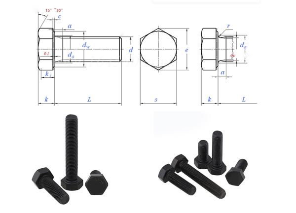 Black Hex Head Bolts M10 Stainless Steel Machine Bolts 1/4 Inch