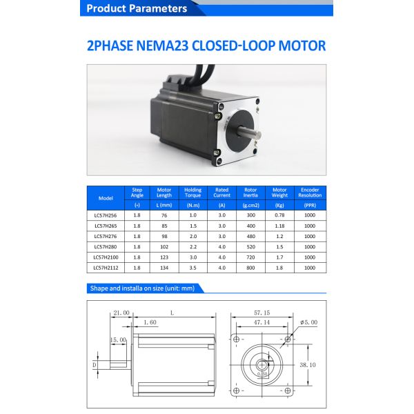 Lichuan DC Closed Loop Stepper Motor Drivers Kit 2.0N.m 2 Phase Nema23 DC24V～48V 3.0A 1000PPR