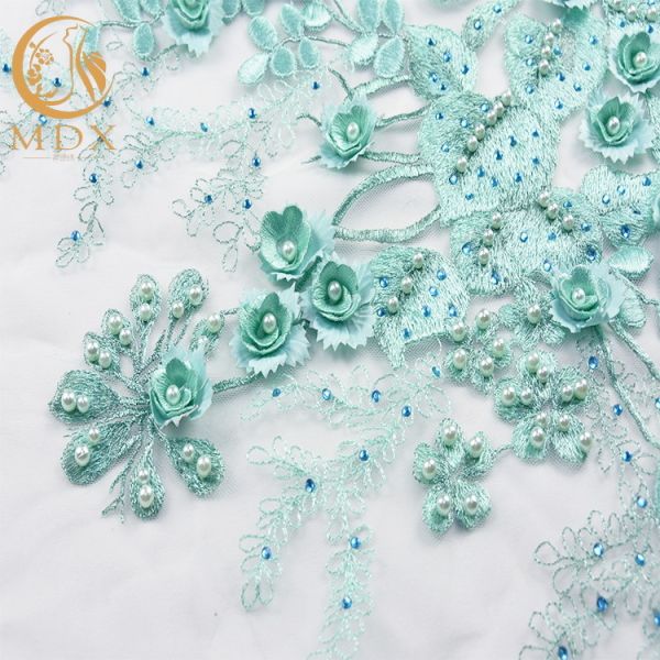 Ткани шнурка нейлона 80% Bridal/чеканят зеленый материал шнурка со стразом