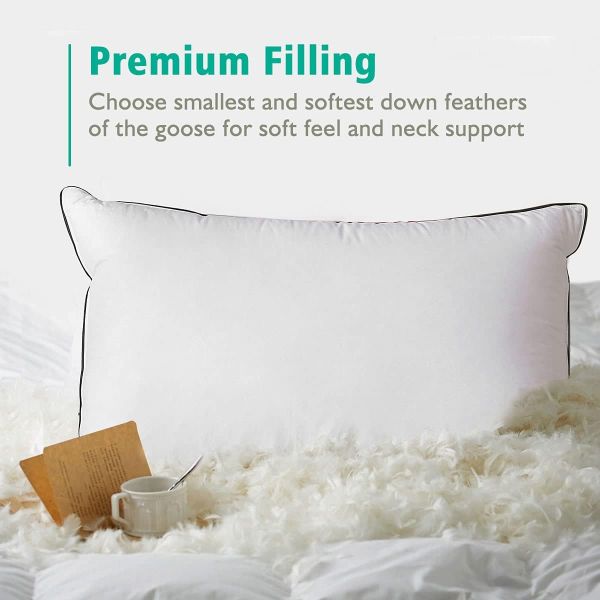 Soft Medium Feather Down Pillows Set of 2 for Stomach/Back Sleepers in Hotel- 0.5-1 Kg