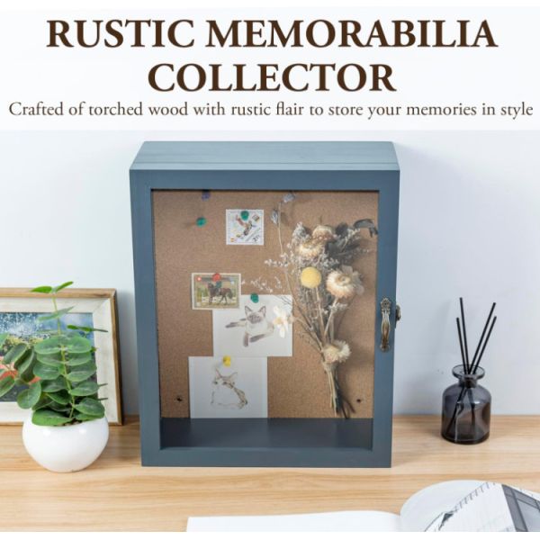 Minimalist Style 11x14 Handmade Gray Blue Solid Wood Wall Mounted Home Decorative Display Case Frame Box Shadow