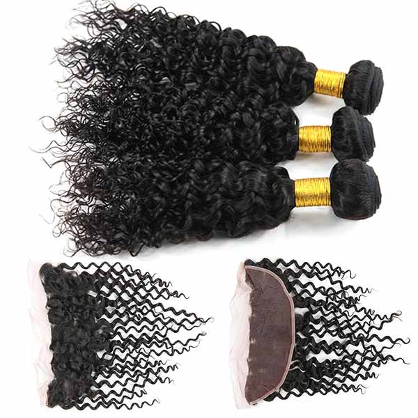 100 Unprocessed Virgin Malaysian Hair 3 Bundles Water Wave With Lace Frontal