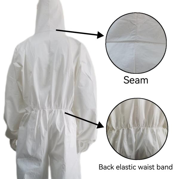 Breathable 55GSM Durable Type5 6 Industrial Microporous Hooded Protective Coverall