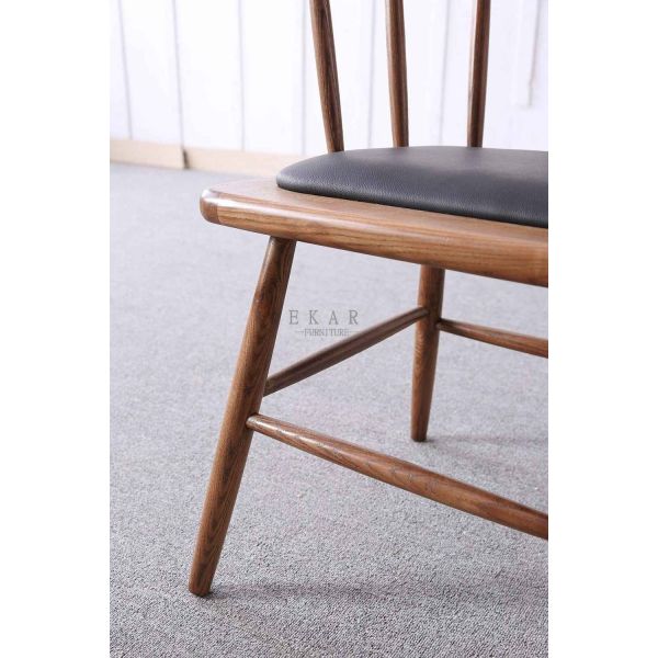 Fabric Solid Wood Blue Wooden Dining Chair With Armrest