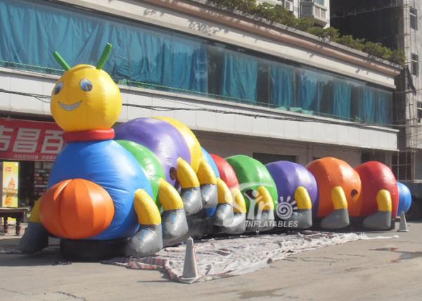 Outside 18m Long Funny Caterpillar Inflatable Tunnels Double N Quadruple Stitching