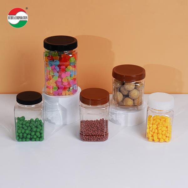 Envases cuadrados Jarrones de plástico transparentes con tapas Etiquetas personalizadas de punta de tornillo Embalaje Jarrón de plástico grande