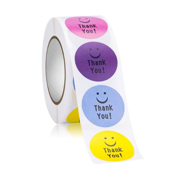 CMYK Colorful Waterproof Round Thank You Sticker Labels 1Inch Smile Face