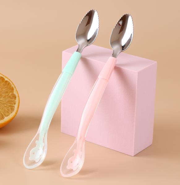 wholesale Cartoon Design Printing Handle Baby Kids Spoon And Fork Set Stainless Steel silicon handle cute flatware set