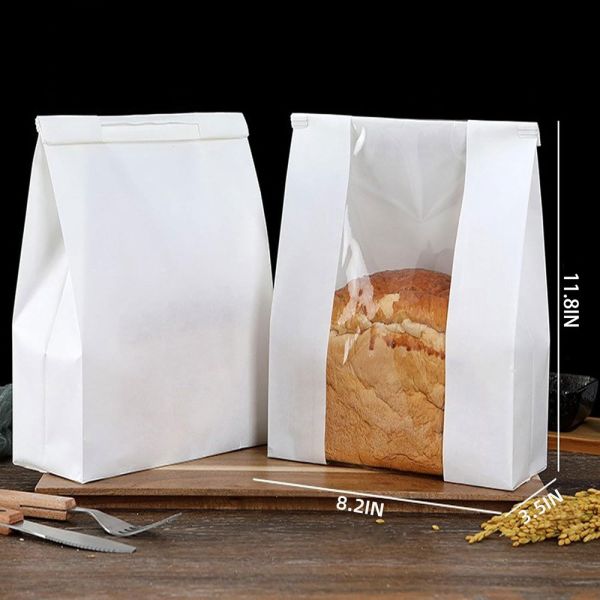 Custom Toast Bread Storage Kraft Paper Bag with Window Gravure Printed and Bio-degradable