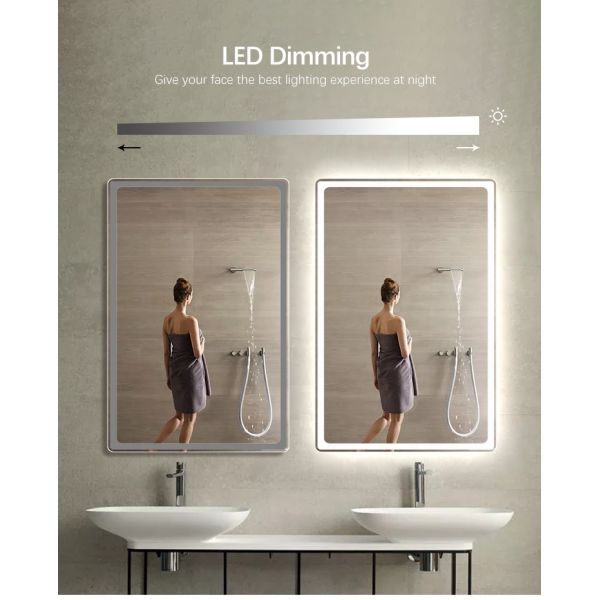 Shatterproof Bathroom Mirror With LED Light , Dimming Defogger Bathroom Mirror