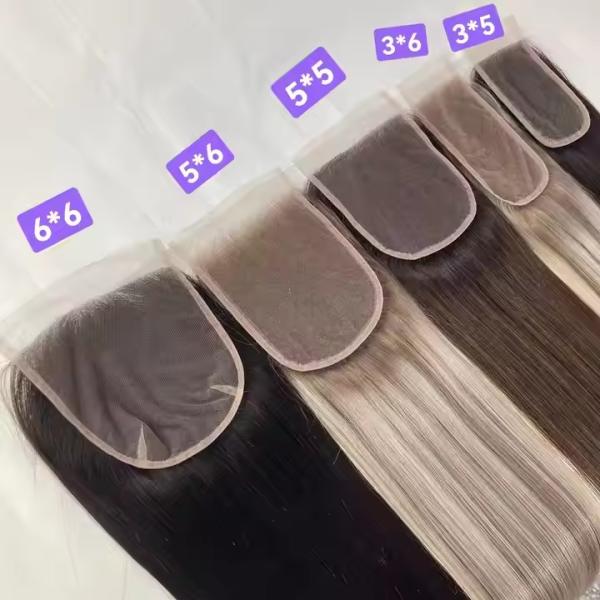 Ready Ship European 13A Grade Human Hair Extensions Mesh Integration System Colored Lace Closure 6x6 Sizes 100% Transparent