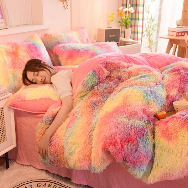 Современный стиль Цвет радуги Шагги Минк Бархат Кристал Бархат Постельное Покрытие