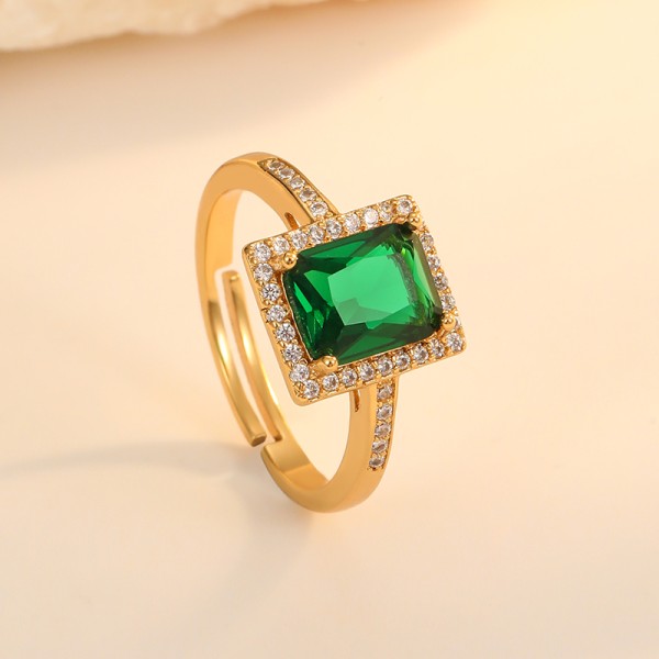 Wholesale Fashion Brass 18K Gold Plated White Red Green Zircon Adjustable Personalized Open Irregular Unisex Ring
