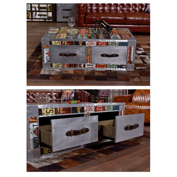 Nidea #8641 Industrial Style Aluminum License Plate Vintage Handmade Durable Coffee Table Cabinet for Whisky  Lounge and Hotel