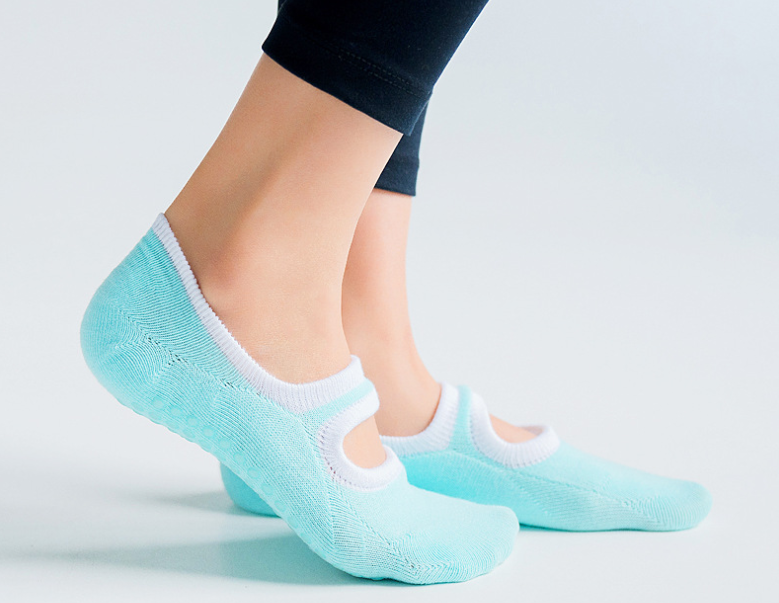 Blue Ladies Ballet Yoga Grip Socks Professional Anti Slip Bandage For Sports Pilates