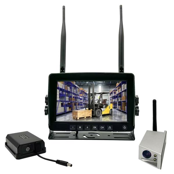 7 Inch IPS Screen Wireless Forklift Monitoring System Dual Waterproof Cameras with Green Laser Light Industrial Vehicle Safety Monitoring Kit