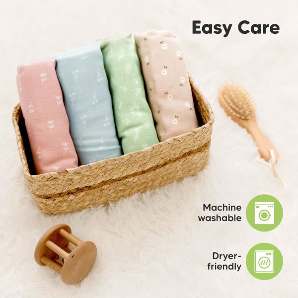 4-Pack Organic Baby Swaddles for Newborns,Soft & Breathable Receiving Blankets