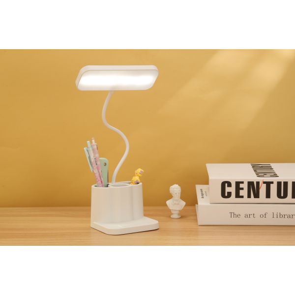 Modern LED Desk Lamp with USB Charging 3 Flexible Pen Holders Phone Holder Stepless Dimmable for Bedroom Study for Reading Room