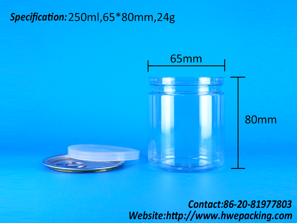 250ml Airtight PET Jar with Easy Open Lid for Popcorn and Mashed Potatoes Plastic Packaging Jar