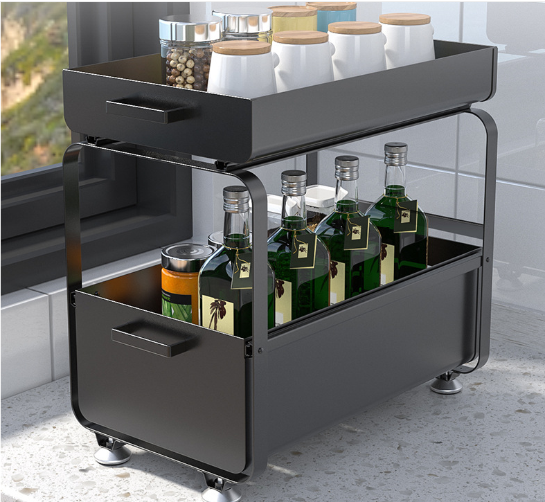 2 Tier 40.5cm Height Steel Kitchen Basket Rack Moisture Proof