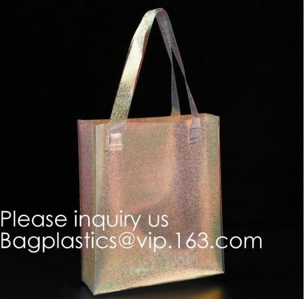 Laser Handle Shoulder Bag Glitter Tote Bag Pvc Holographic Bag, vinyl rainbow, Beach Swimming Tote