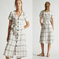 Le décolleté en V Midi de femmes d'habillement d'été a vérifié la robe de toile