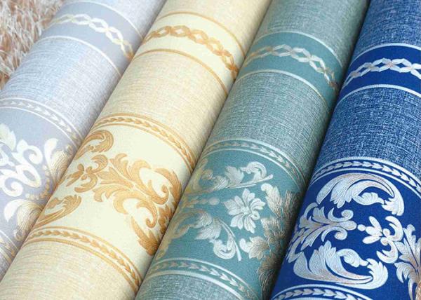 Washable Classic Striped Floral Wallpaper , Vinyl Material Durable Wall Coverings
