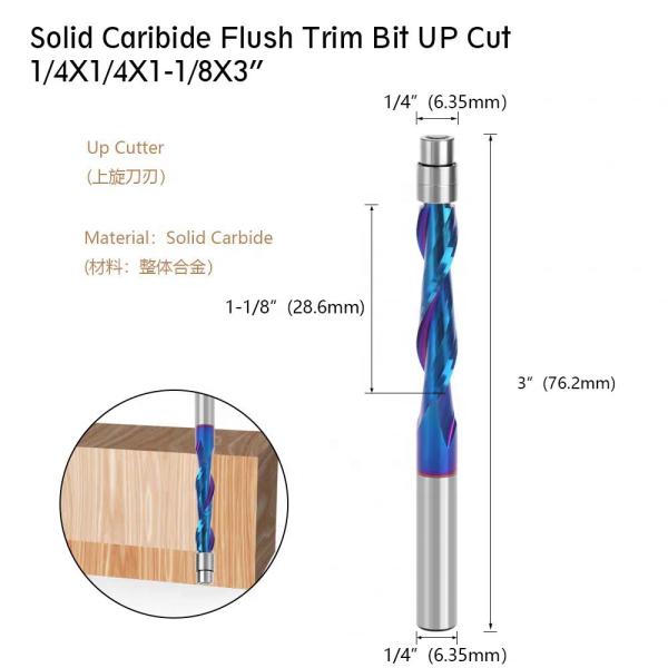 Yingba Online Wholesale Supplier Carbide Nano Coating up Compression Flush Trim Router Bit Wood With Bearing Milling Cutter