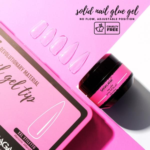 Solid Nail Gel Glue for Press on 30g Soft Acrylic Nails Glue UV Cured Nail Tips Gel for Lasting
