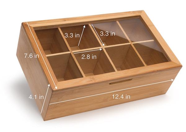8 Compartments Bamboo Storage Organizer Box , Wooden Tea Box With Glass Lid
