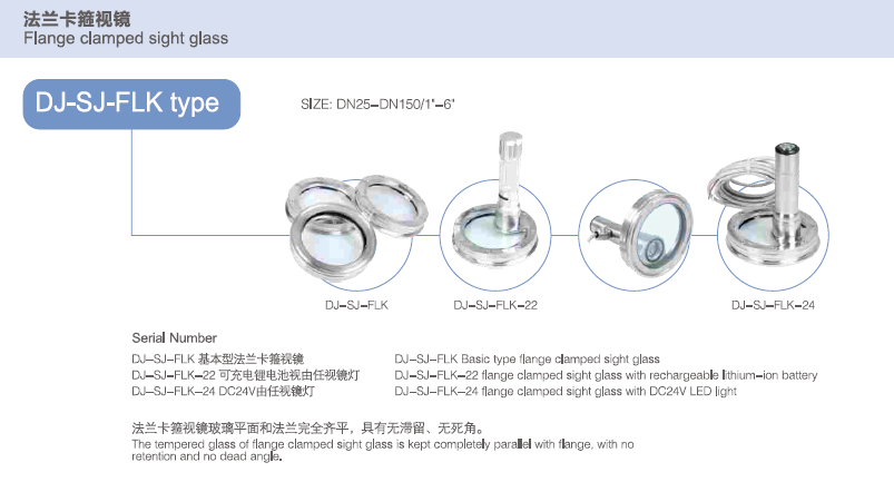 2017 tipo de pinza brida de acero inoxidable vidrio con luz