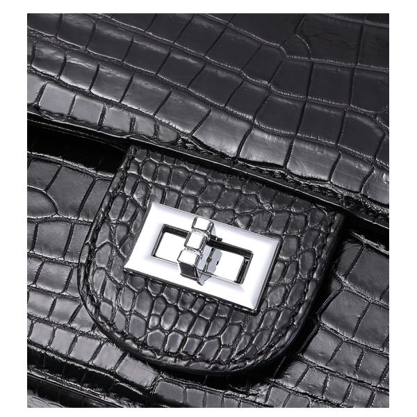 Authentic Crocodile Belly Skin Women Purse Genuine Alligator Leather Lady Flap Bag Silver Chain  Female Shoulder Bag