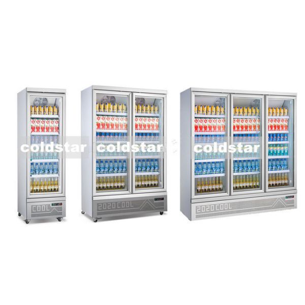 Three doors glass door display refrigerator freezer Fan cooling upright drinks cooler -white