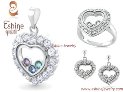 2016 Hot Sale Sweet Heart 925 Sterling Silver jewelry set with clear CZ for Lady & woman