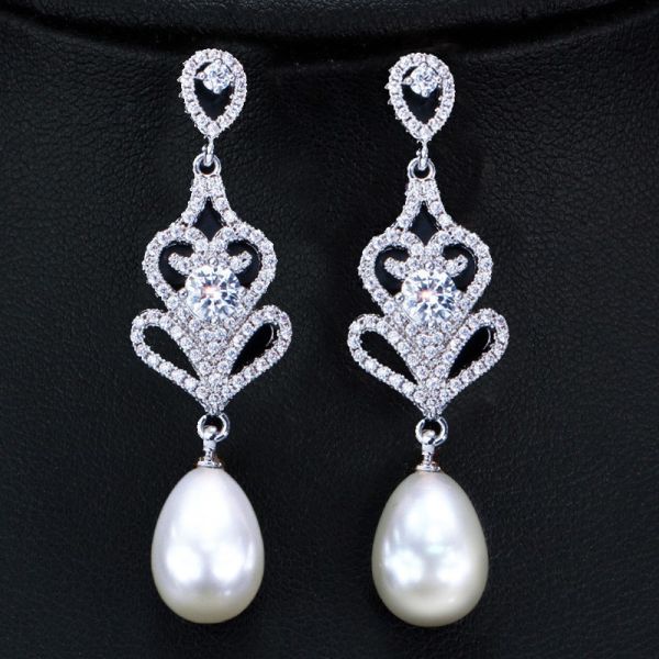 Special Geometrical Silver Color Pearl Earrings Brinco High-Grade CZ Zircon Pearl Earring For Women