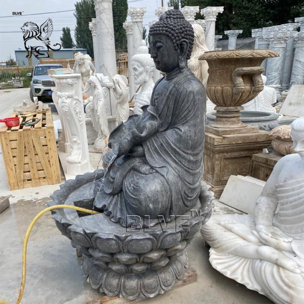 BLVE Bluestone Buddha Statue Water Fountain Marble Shakyamuni Buddha Sculpture on a lotus