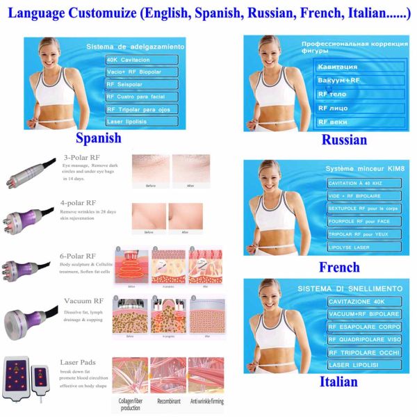 6 In 1 Laser Lipo Cavitation Fat Loss Machine Vacuum RF Multipolar