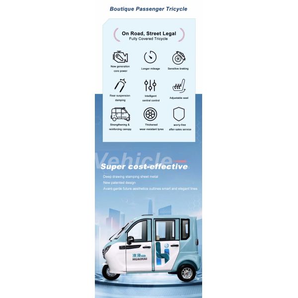 Electric Tricycle Adult 3 Wheel Closed Scooter with Cabin and 50-70km Driving Mileage