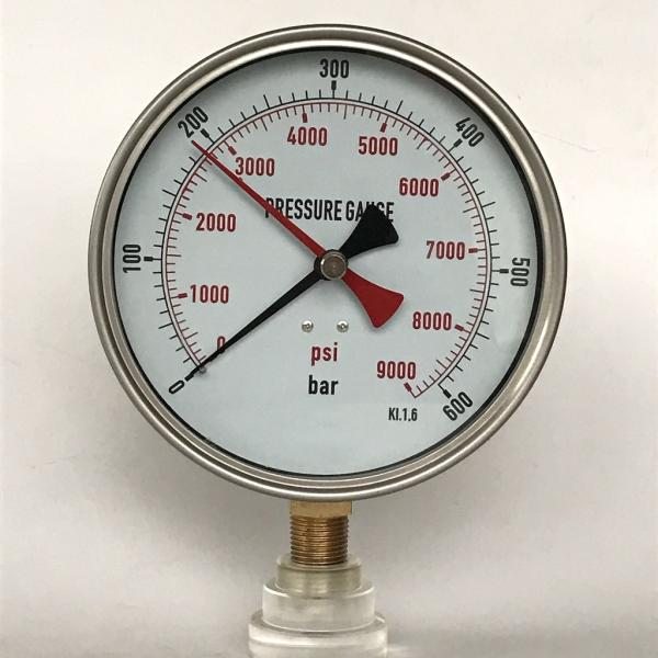 9000 Psi Stainless Steel Pressure Gauge 600 Bar 150mm Red Memory Pointer Manometer KL 1.6
