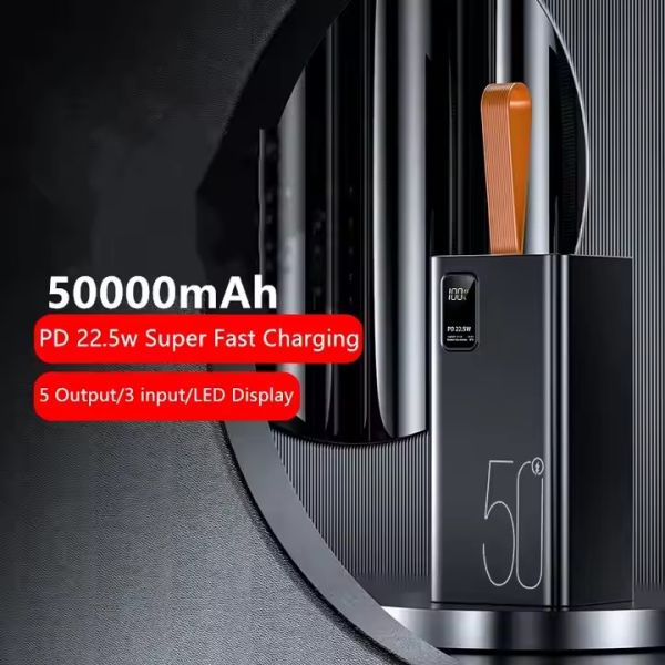 Large Capacity Li Polymer Power Bank LED Digital Display 4USB Type C Wireless PD 22.5W 50000mAh Wired Fast Charger