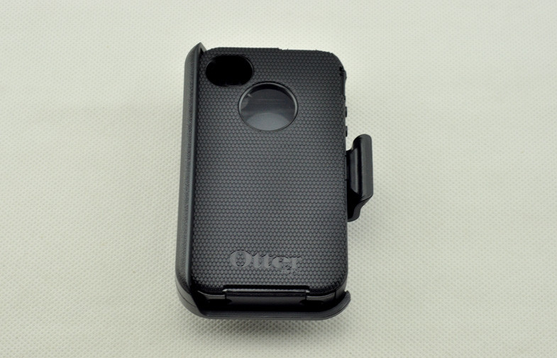 Black Outerbox Hard Shell Case For Iphone 4 PC / TPU With 3 Layers