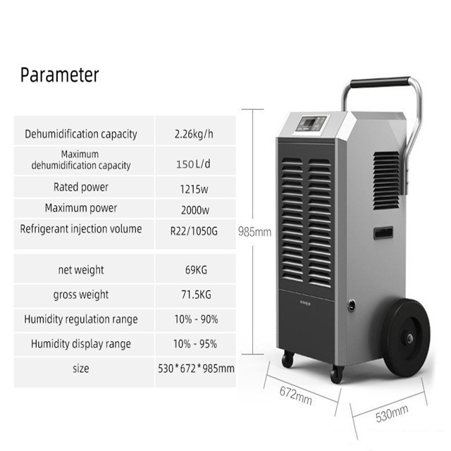 150L/D Hot Sale Dehumidifier Thailand Air Metal Commercial Dehumidifierl Portable Air Dryer Industrial Dehumidifier for Hotels