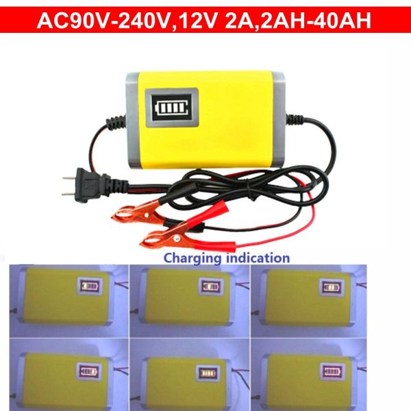 AGM VRLA Lead Acid GEL 2A Smart Car Battery Charger Full Automatic Intelligent